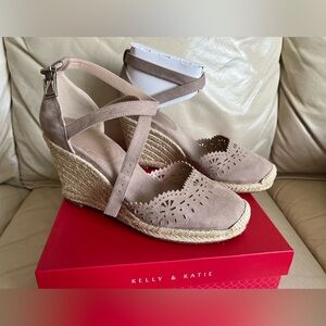 Kelly & Katie Taupe Suede Espadrille Wedge Sandals